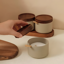Porcelain Jar Set 2 Pcs & Wooden Stand